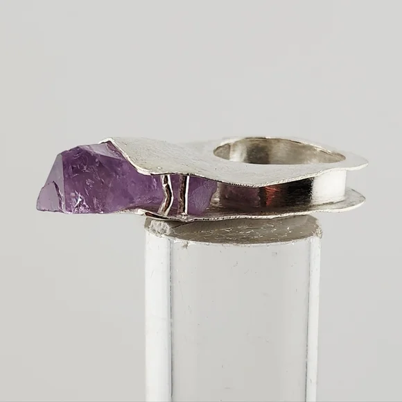 RAW AMETHYST STONE STATEMENT RING HANDMADE IN STERLING SILVER METAL SIZE 9
